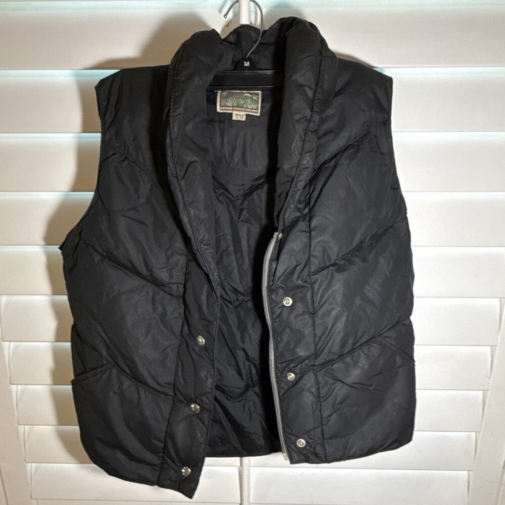 Neiman-Marcus & Sierra Designs Black Down Insulated Puffer Vest Stand-Up Collar